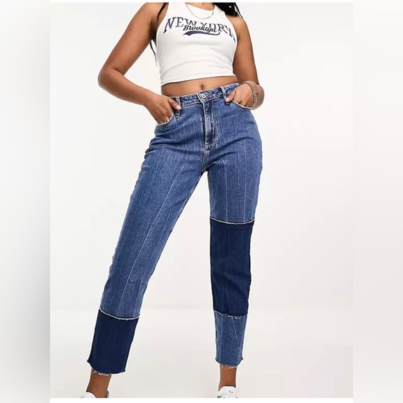 Hollister mid blue curvy high rise patchwork mom jeans size 15R W32/L27 new - Picture 8 of 14